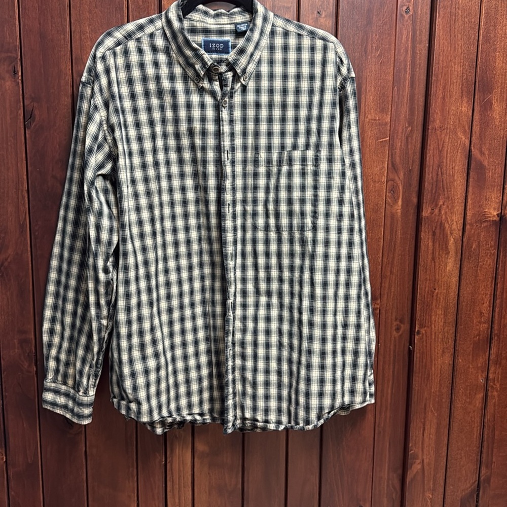 Izod Black and Tan Plaid Shirt